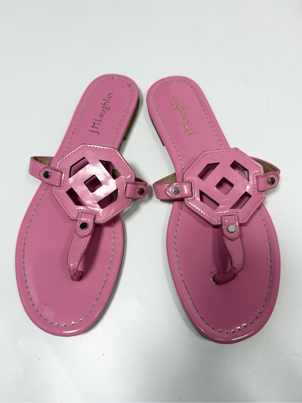 J. McLaughlin Lucy Patent Leather Thong Sandals in Pink S-626 Sz 7.5